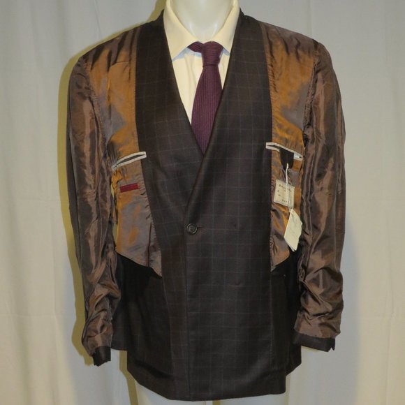 Brunello Cucinelli Brown Flannel Windowpane Double Breasted Blazer 40 NWT $2995 - Picture 9 of 12